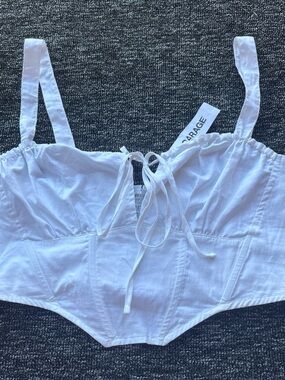 Garage White Cotton Tie-Front Crop Top